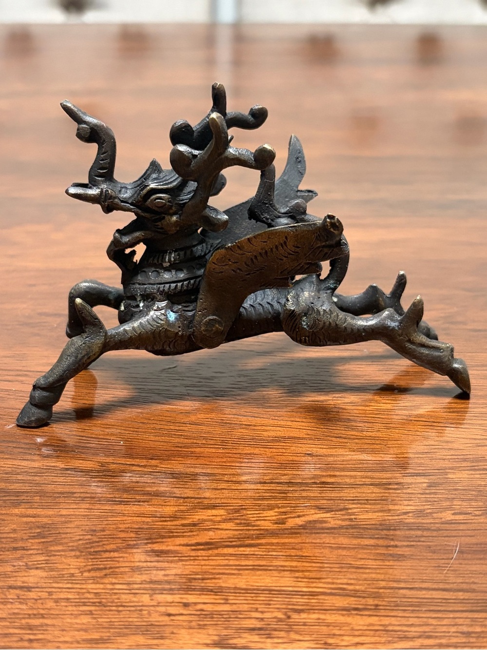 vintage Chinese bronze or brass Qilin sculpture, lucky figure